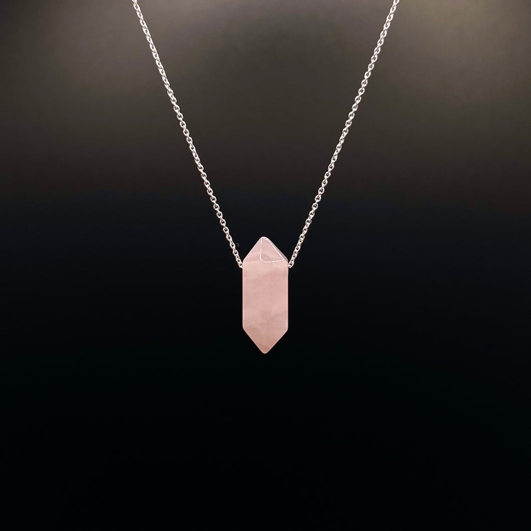 The Athena Necklace- Rose Quartz Silver