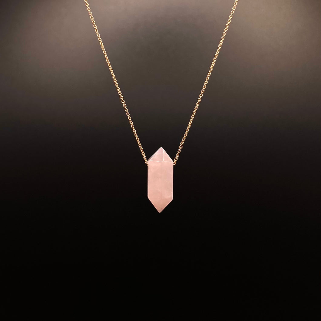 The Athena Necklace- Rose Quartz Gold