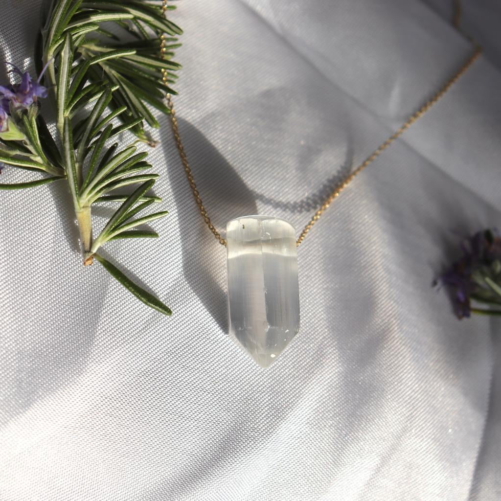 The Athena Necklace- Selenite Gold