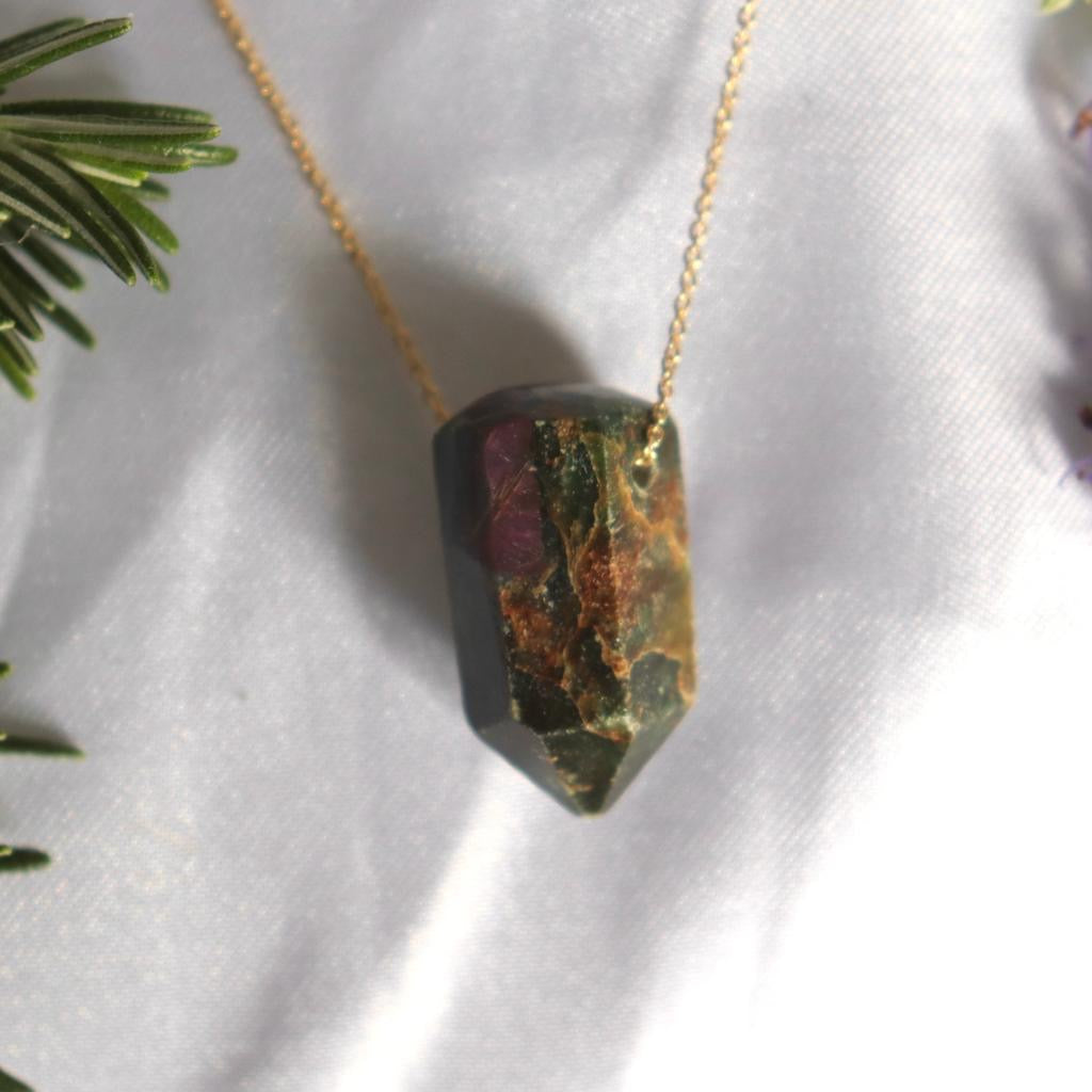 The Athena Necklace- Ruby Zoisite Gold