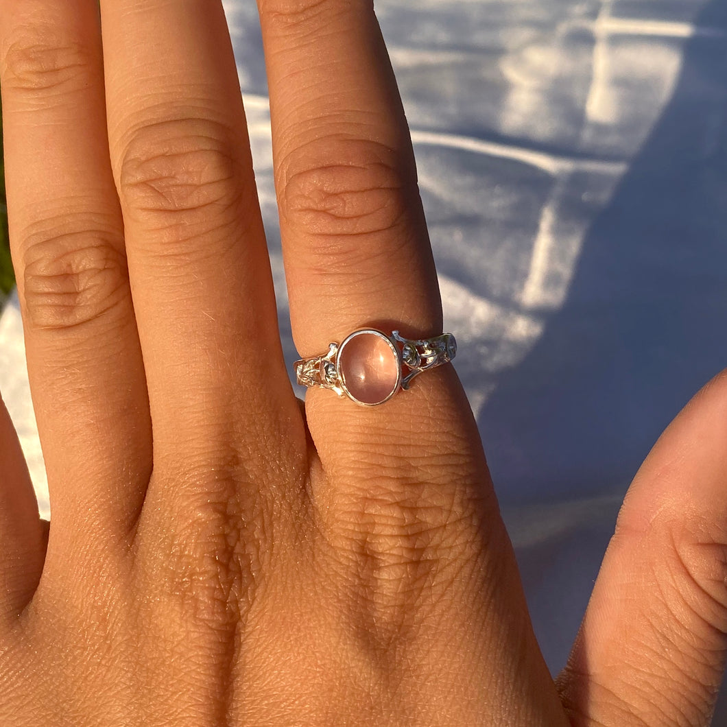 The Athena Ring- Rose Quartz Silver