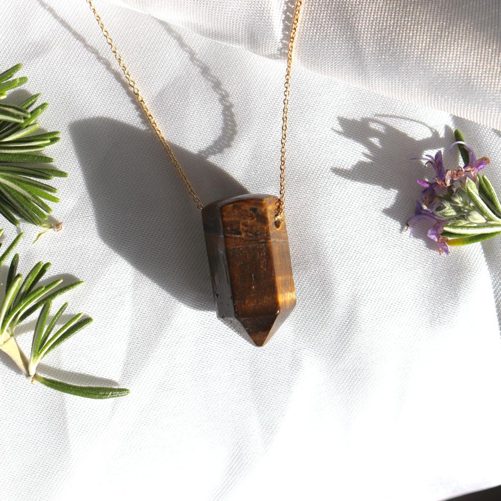 The Athena Necklace- Tigers Eye Gold